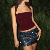 Hugcitar Summer Square Collar Solid Patchwork Lace Sexy Crop Tank Top Fashion Female Clothes Streetwear Vacation Club