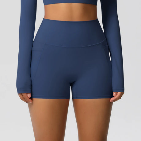 Solid Color Yoga Pants With Pockets Quick Drying High Waisted Gym Push Up Yoga Shorts for Woman Breathable Workout Fitness Short