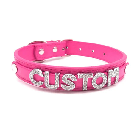 Sexy Hot Rosy Leather Customized Name Letters Collar Choker Necklace DIY Personalized Cosplay Buckle Belt Chocker Jewelry Gift