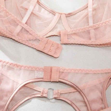 Lingerie Set Sexy See Through Mesh Push Up Bra Contrast Color Metal Ring Decor High Elasticity Two Piece Sexy Lingerie for Women
