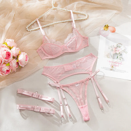 Women's Red Lace Lingerie Set with Underwire Bra High Waist Garter Belt Thong and Thigh Straps Romantic Bedroom Outfit Set 2026