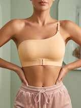 One Shoulder Women Bra Wireless Solid Front-Clasp Push up Bra Non-slip Unlined Comfortable Bra