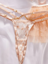 2026 Hot Sales New Fashion Diamond Lattice Embroidery Sexy Women'S Underwear Three-Piece Strappy Mesh Tutu Erotic Bra Thong Set