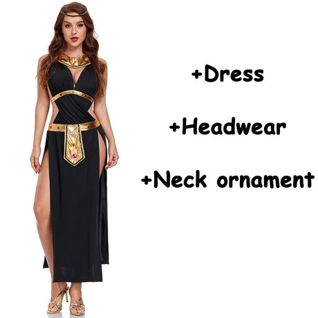 Ancient Egyptian Queen Inspired Ankha Cosplay Costume Set, White/Black Goddess Dress Gold Accents for Halloween & Themed Parties
