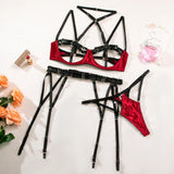 Sexy Lingerie Set for Women Hollow Out Open‑cup Underwire Bra Garter Belt Multi‑piece Bondage Lingerie Kit