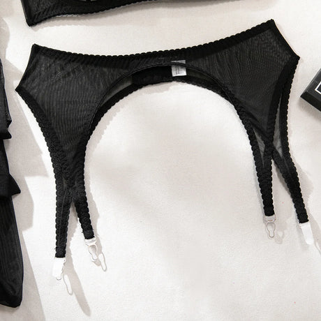 Ellolace Solid Lingeries Sexy Hot Sissy See Through Mesh Bra 3PC Set with Stockings Tempted Underwear Fancy Erotic Clubwear