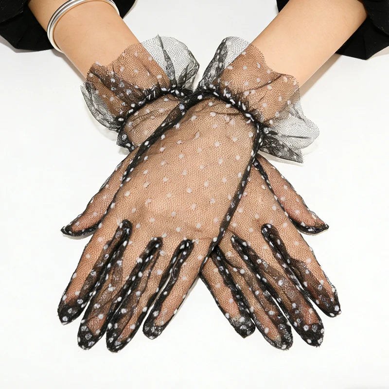 Short Dot Embellished Wedding Veil Performance Gloves for Women Netting Bridal Wedding Gown Polka Dot Gloves Breathable Gloves
