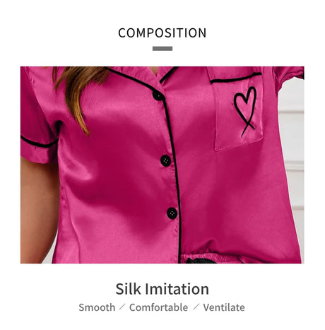 Luxury Satin Silk Women's Pajamas Set Short Sleeve Sleepwear Leisure Home Clothes Nightwear Comfortable Pyjamas for Women Pj Set