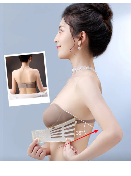 Women's Invisible Strapless Bra Front Buckle Design Anti-Slip Small Chest Gathering Markless All-match Beautiful Underwear