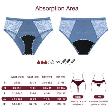 Moonful Women's Menstrual Panties High Waist Leak Proof 4 Layer Breathable Lace Period Underwear Girls Absorbent Brief