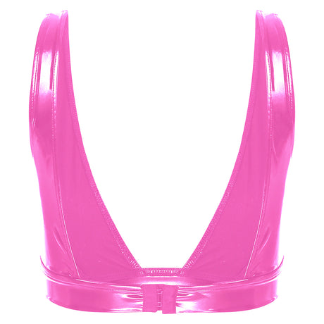 Womens Lingerie Fashion Wetlook Faux Leather Bra Sexy Wire-free No Pad Bra Top Brassiere Raves Pole Dances Costume Clubwear