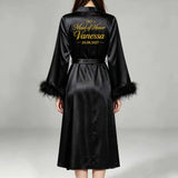 Custom Name Bride Robe Satin Feather Bridesmaid Robes Personalized Wedding Morning Gown Bachelorette Party Bathrobe