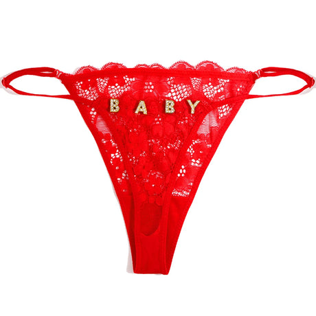 New Hollow Lace Thongs Panties For Women Customize Crystal Letter Name G-string Thong Female Underwear Underpants Birthday Gifts