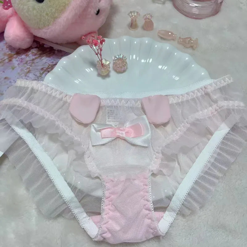 Cute  Knot Lace  Pink Rabbit Sexy Pure Desire Net  Panties Low Waist Breathable Quick Dry Comfortable Un...