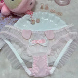 Cute  Knot Lace  Pink Rabbit Sexy Pure Desire Net  Panties Low Waist Breathable Quick Dry Comfortable Un...