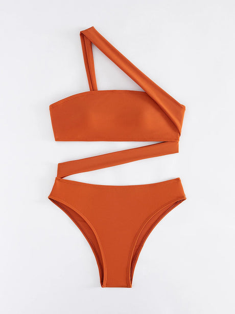 Cikini-One-Piece Swimsuit for Women, Strapless Straps, Slanted Shoulder, Beach Swimwear, Bathing Suit, Monochromatic, Summer