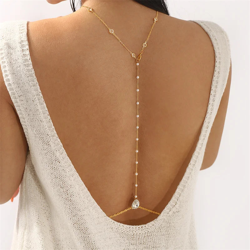 Simple Multilayer Rhinestone Back Chain Necklaces for Women Sexy Metal Shiny Crystal Bikini Waist Chain Body Chain Jewelry Gifts