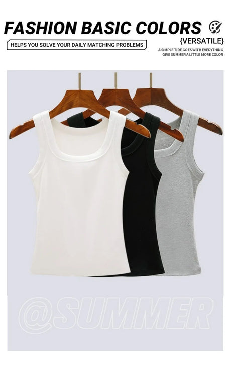 Y2K Ribbed Cotton Tank Tops Womens Summer Slim O-Neck Sleeveless Basic Soft Breathable Vest Sporty Jogging Wear Daily Undershirt