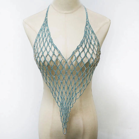 Sexy Sparkly Tassel Chest Chain Mesh Tassel Body Harness Chest Chain Bra Top Rhinestone Lingerie Bikini Sexy Body Jewelry Gift