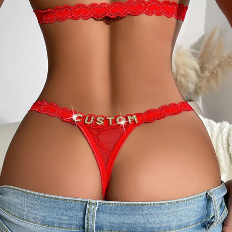Custom Thongs Lingerie Sexy Bikini with Letters Name G-String Waist Chain Women Body Chain Lace Thong Personalized Unique Gift