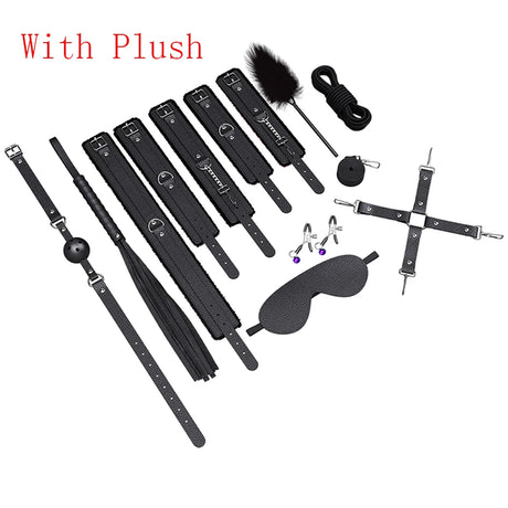 Couples BDSM Bondage Kit with Handcuffs Neck Collar Wrist Restraints Mouth Gag And Strap - Adult SM Sex Toys for Women's Fetish