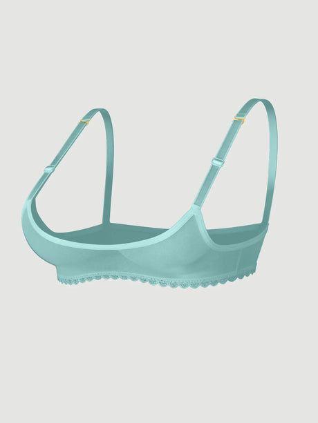 Ladies' sexy 1/4 Cup Mesh Bra, Sheer Wireless Breathable Balconette Bralette Top