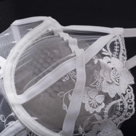 Toucheart Lace Embroidery Jumpsuit For Women Mesh Patchwork See-through Sexy Hollow Out Underwear Solid Color Garters Underwear