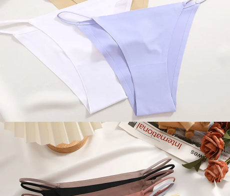 FINETOO 6Pcs/Set Ice Silk Sexy Briefs Thong Seamless Triangle Pants Women Panties Low Waist T-back Underwear Female Lingerie