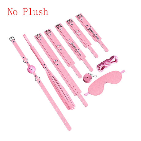 Couples BDSM Bondage Kit with Handcuffs Neck Collar Wrist Restraints Mouth Gag And Strap - Adult SM Sex Toys for Women's Fetish