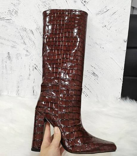 2024 NEW Fashion High Tube Knee High Boots 10cm/6.5cm Thick Heel 21 Colors Women Short Plush Boots Size 45 Winter Leather Shoes