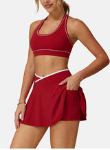 Women Tennis Skorts with Shorts High Waist Cross Running Cycling Fake Two Piece Sports Skirt Gym Fitness Workout Yoga Bottoms