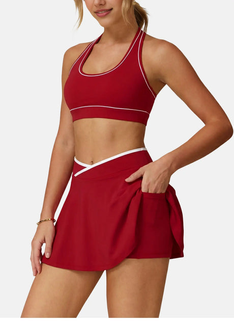 Women Tennis Skorts with Shorts High Waist Cross Running Cycling Fake Two Piece Sports Skirt Gym Fitness Workout Yoga Bottoms