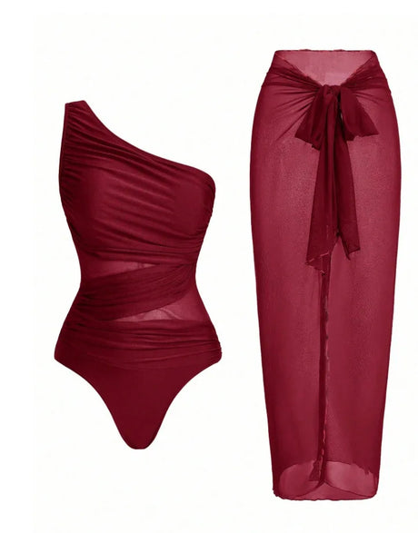 WackDaria 2026 Women Swimsuit One Piece With Mesh Cover Up Solid Color Swimwear Bathing Suit Купальник Maillot De Bain Femma