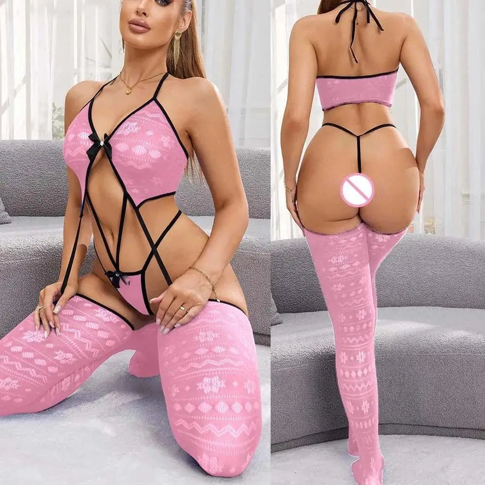 Toucheart Sexy Bodysuit Erotic Underwear See-through Hollow Out Slim Gather Together Seductive Intimate Charming Bodysuit Set