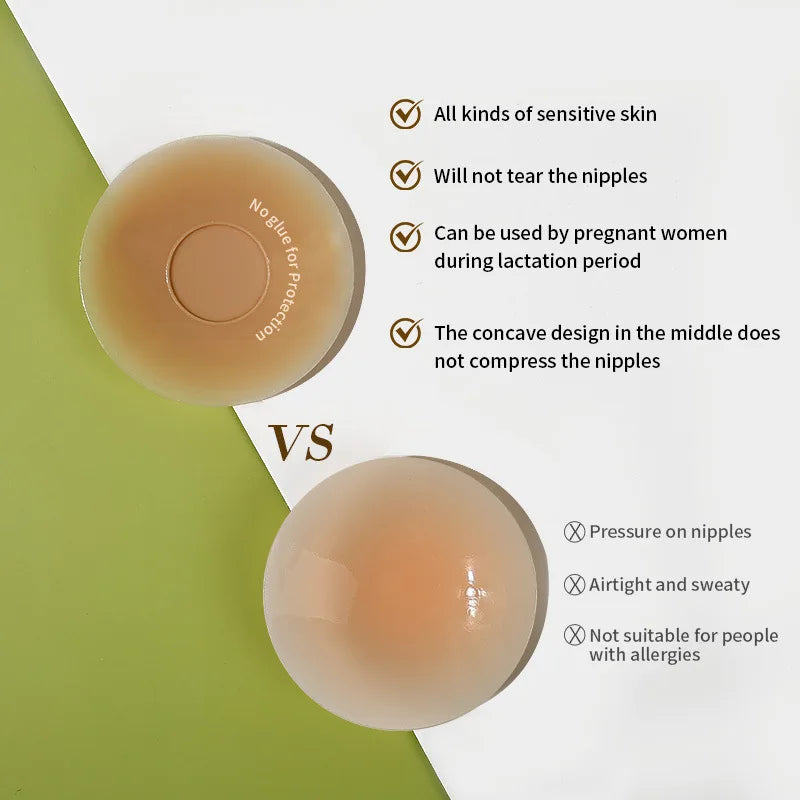 Upgrade Reusable Breast Round Nipple Cover Invisible Bikini Adhesive Strapless Backless Stick on Bra Silicone Breast Patch
