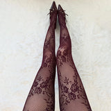 Cute Lolita Tights Women Sexy Lace Floral Thigh High Stockings Pantyhose Lingerie Hosiery Mesh Fishnet Stockings Women Tights