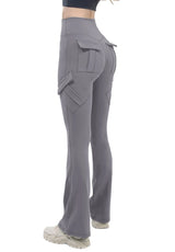 New Women Casual Bootleg Yoga Pants Plus Size Workout Flare Leggings High Waist dungarees Pants with Pockets Sports Wear