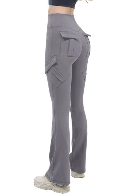 New Women Casual Bootleg Yoga Pants Plus Size Workout Flare Leggings High Waist dungarees Pants with Pockets Sports Wear