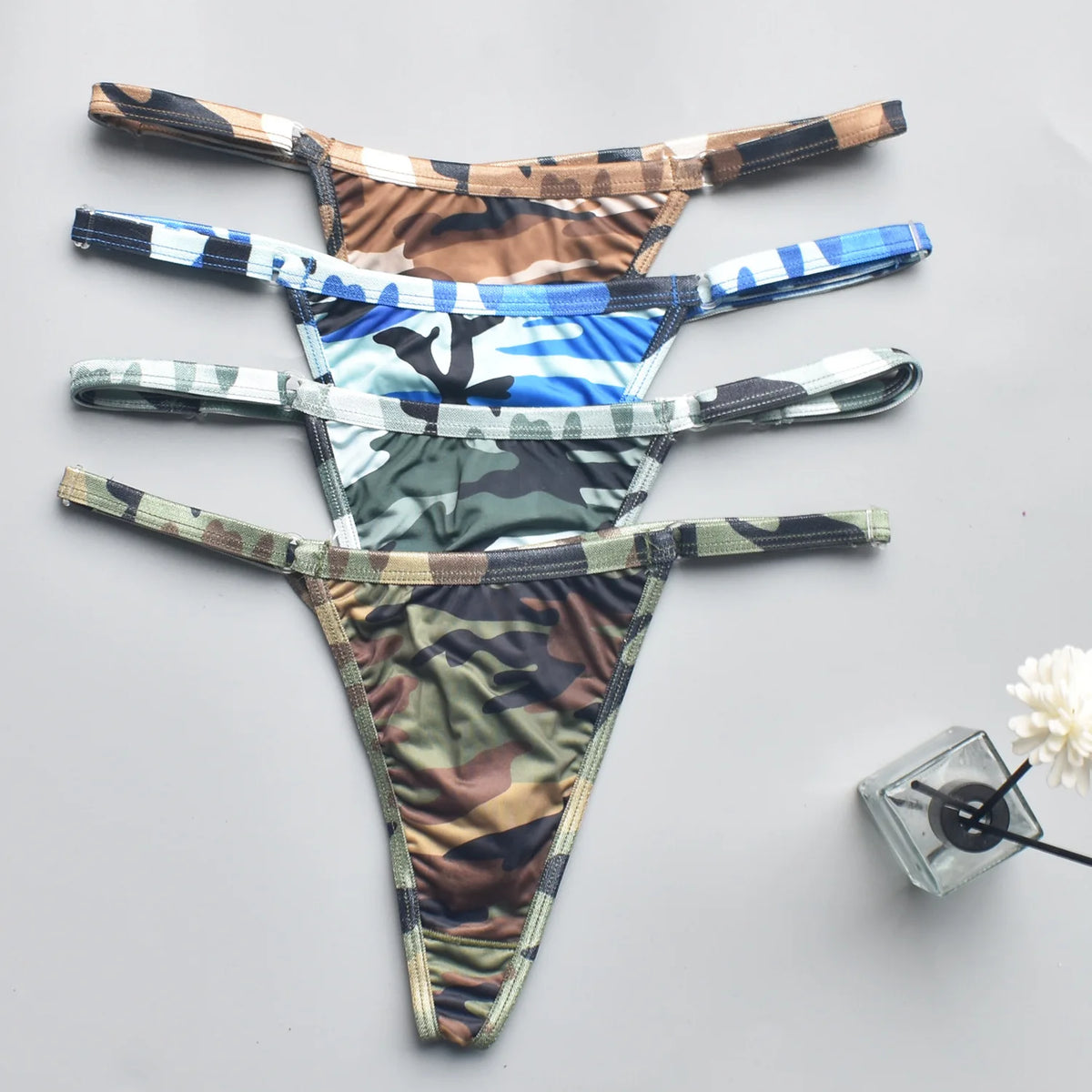Men Women Unisex Camouflage Print Thong Underwear Adjustable Waist Strap Briefs 4 Styles  Sexy Low Rise G-string Panties For D
