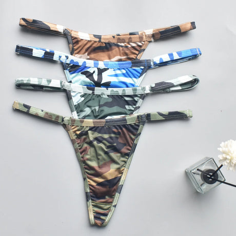 Men Women Unisex Camouflage Print Thong Underwear Adjustable Waist Strap Briefs 4 Styles  Sexy Low Rise G-string Panties For D