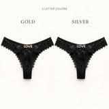 Custom Crystal Letter Lace Thong Panties for Women Personalized Name Underwear Gold Silver Rhinestone Gift Multiple Colors