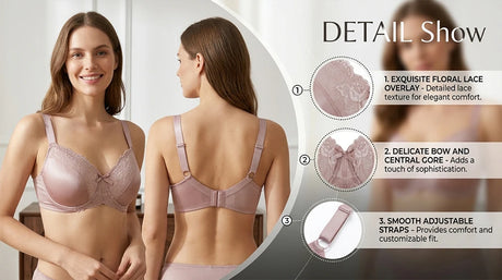 Sheroine Plus Size Floral Lace Underwire Bra, Minimizer Full Coverage Non Padded Support Bra for Everyday Comfort & All-Day Wear