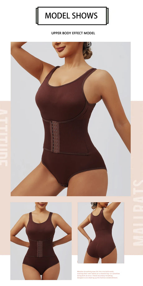 Women Bodysuit Shapewear with Zipper Belt Tummy Control Fajas Body Shaper Snap Crotch Waist Trainer Slimming Cincher Corset Tops