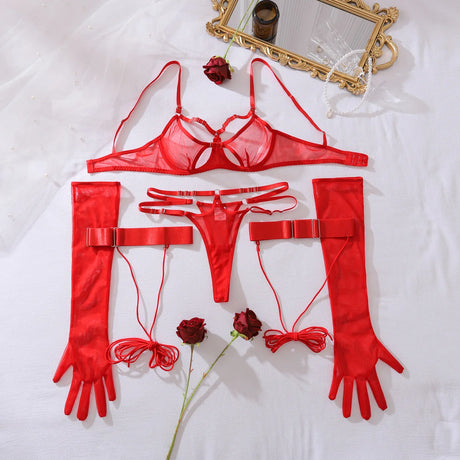 Diccvicc Transparent Mesh Lingerie Bandage Bra Fancy Cut Out Panty Set with Gloves Naked Women Sexy Underwear Uncensored Outfits