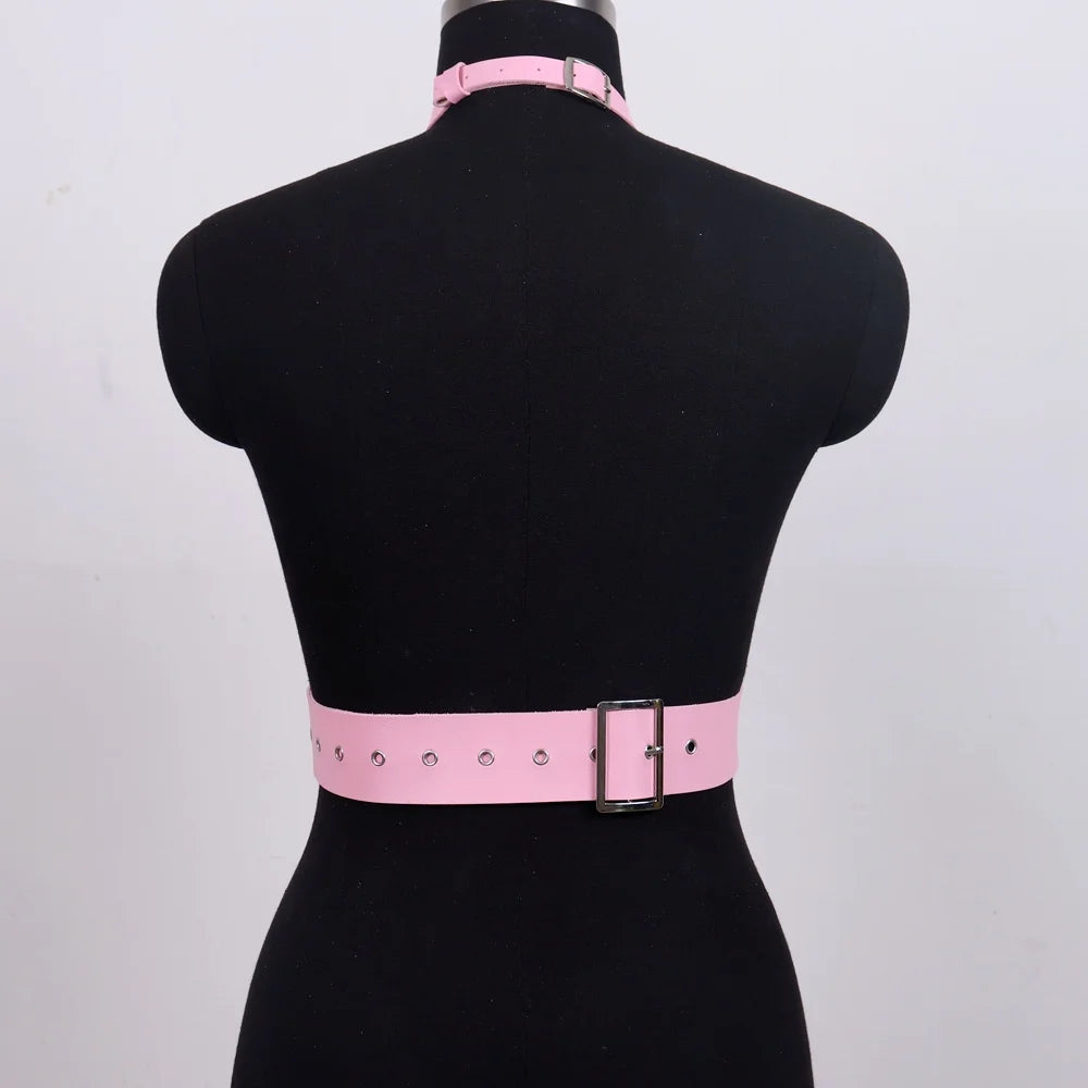 Women's Edgy Pink Faux Leather Harness Belt - Metal O-Ring Decor - Minimalist Fashion Waist Accessory for Stylish Outfits