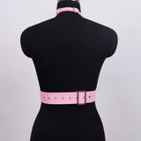 Women's Edgy Pink Faux Leather Harness Belt - Metal O-Ring Decor - Minimalist Fashion Waist Accessory for Stylish Outfits