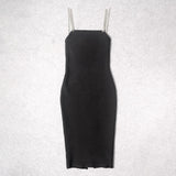 BEAUKEY Women 2024 Summer Spaghetti Strap Backless Crystal Beige Bandage Dress Sexy Diamonds Celebrity Club Party XL Dresses