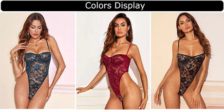 Women's Sexy Lingerie Bodysuit Floral Lace Erotic Costumes Three-Point Underwear Backless Transparent Jumpsuit American Clothing