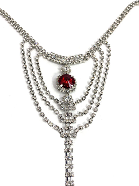 Bikini Body Chain Sexy Nightclub Rhinestone Underwear Chain Round Ruby