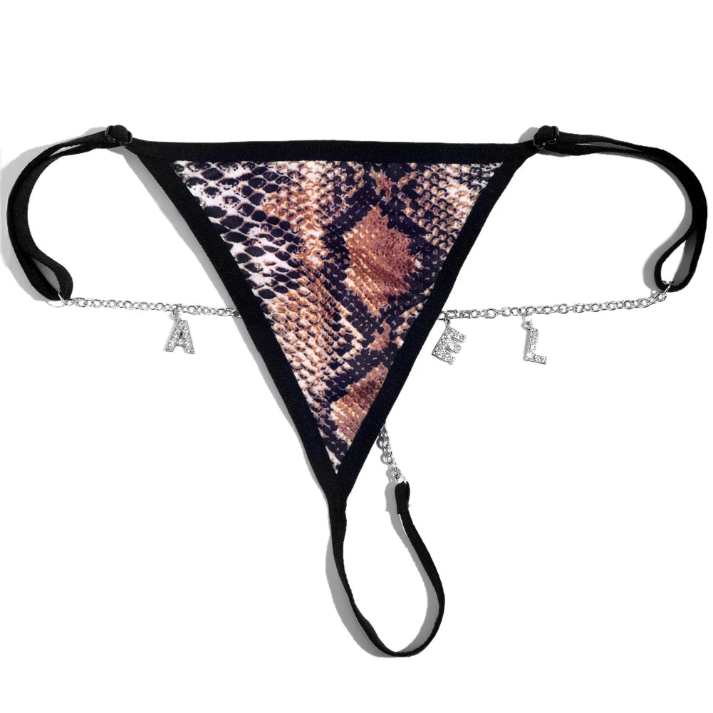 Customize Name Crystal Letters Waist Body Chain for Women Sexy Leopard Underwear Bikini Thong Body Jewelry Valentine's Day Gift